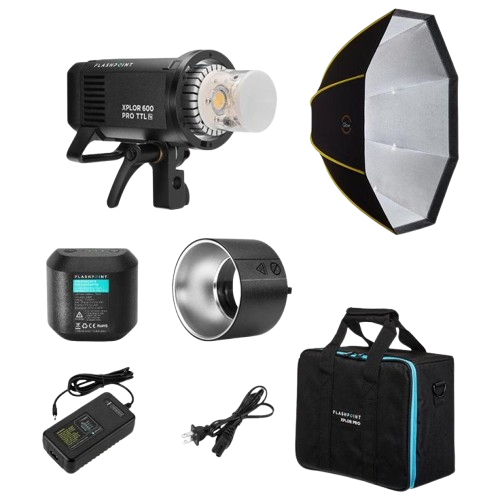 Flashpoint XPLOR 600PRO TTL R2 Monolight Kit With Glow ParaSnap 36 Softbox removebg preview